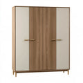 Kleiderschrank 200 x 60 x 220 cm Holzoptik und Beige - fünftürig