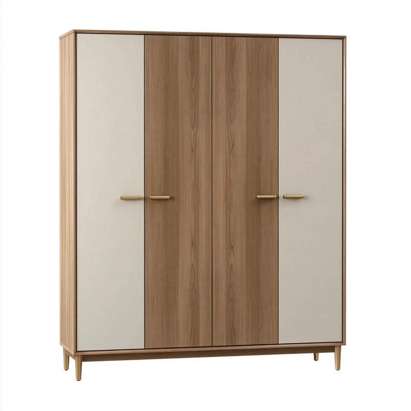 Kleiderschrank 200 x 60 x 220 cm Holzoptik und Beige - fünftürig