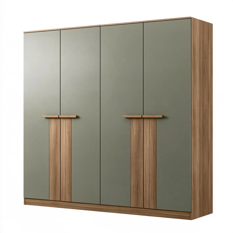 Kleiderschrank 200 x 60 x 220 cm Holzwerkstoff Olivgrün Nussbraun 4-türig Modern