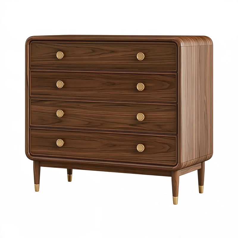 Kommode 100 x 45 x 110 cm aus braunem Holz mit 4 Schubladen im Retro-Stil
