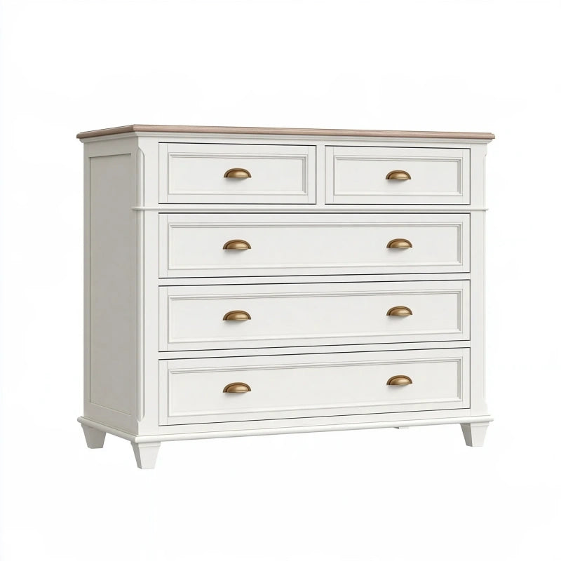 Kommode 120 x 45 x 90 cm Weiss Holzwerkstoff Landhausstil mit 5 Schubladen