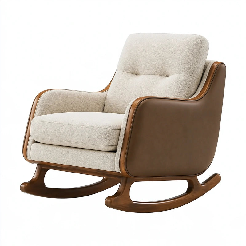 Schaukelstuhl 92 x 85 x 98 cm aus Textil und Holz in Cremebraun für Wohnzimmer im modernen Stil