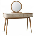 Schminktisch 120 x 45 x 140 cm aus Holz in Naturbeige mit Spiegel und Schubladen im Retro-Stil