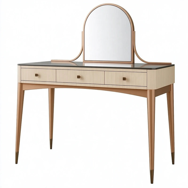 Schminktisch 120 x 45 x 145 cm aus Holzwerkstoff in Beige mit Spiegel und drei Schubladen