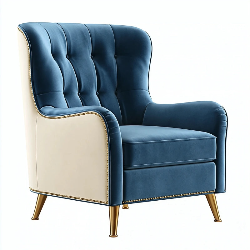 Sessel 85 x 90 x 105 cm Samt Dunkelblau Creme für Wohnzimmer klassisch
