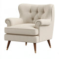 Ohrensessel 85 x 90 x 105 cm aus Stoff in Beige mit Holzfüssen im klassischen Stil