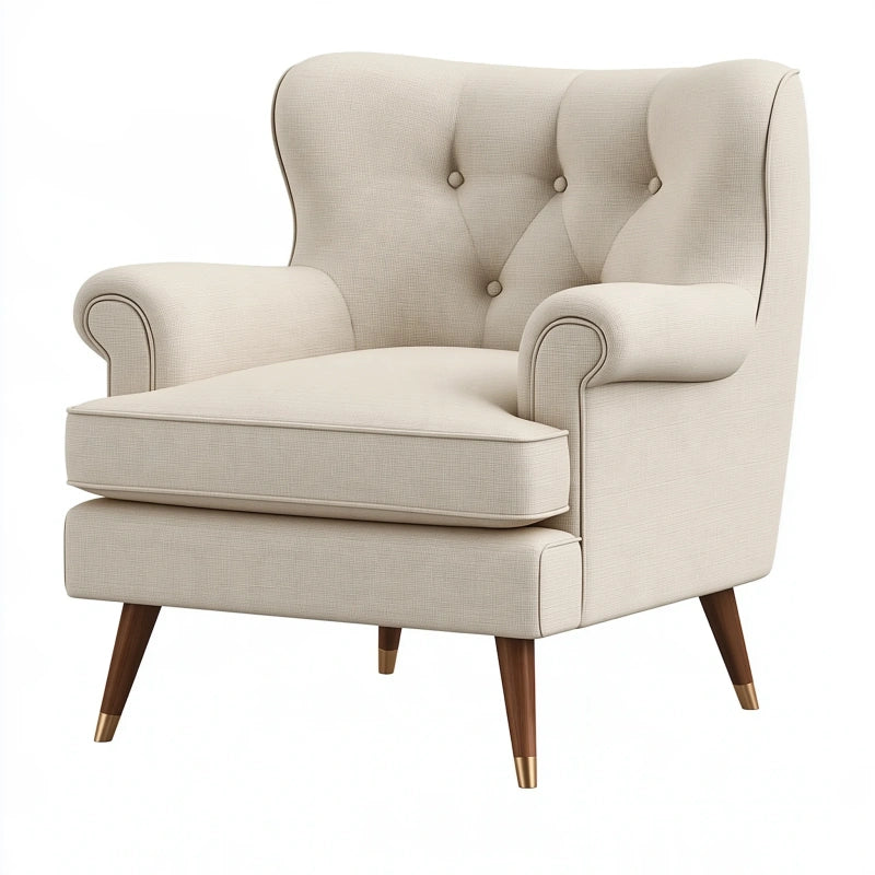Ohrensessel 85 x 90 x 105 cm aus Stoff in Beige mit Holzfüssen im klassischen Stil