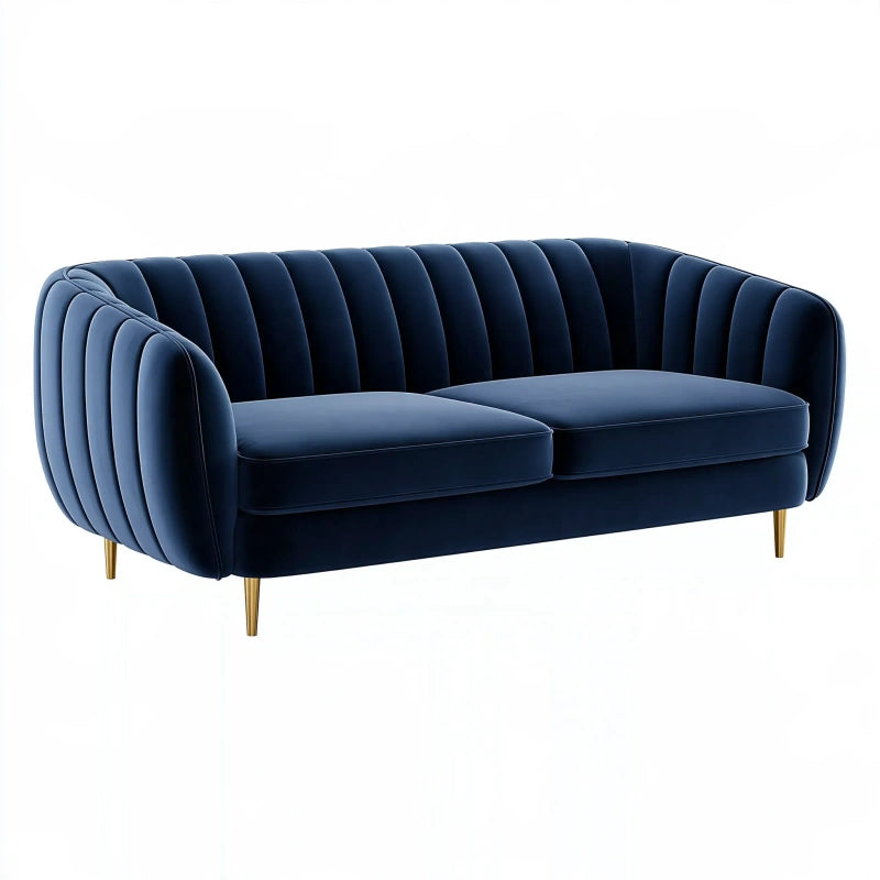 2-Sitzer-Sofa 180 cm aus Samt Dunkelblau mit Metallbeinen im Art-Déco-Stil