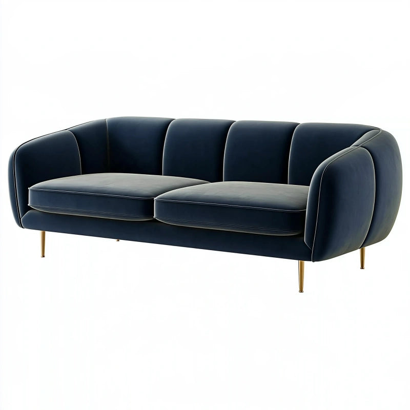 3-Sitzer Sofa 220 cm dunkelblauer Textilbezug mit Metallfüssen modernes Wohnzimmermöbel