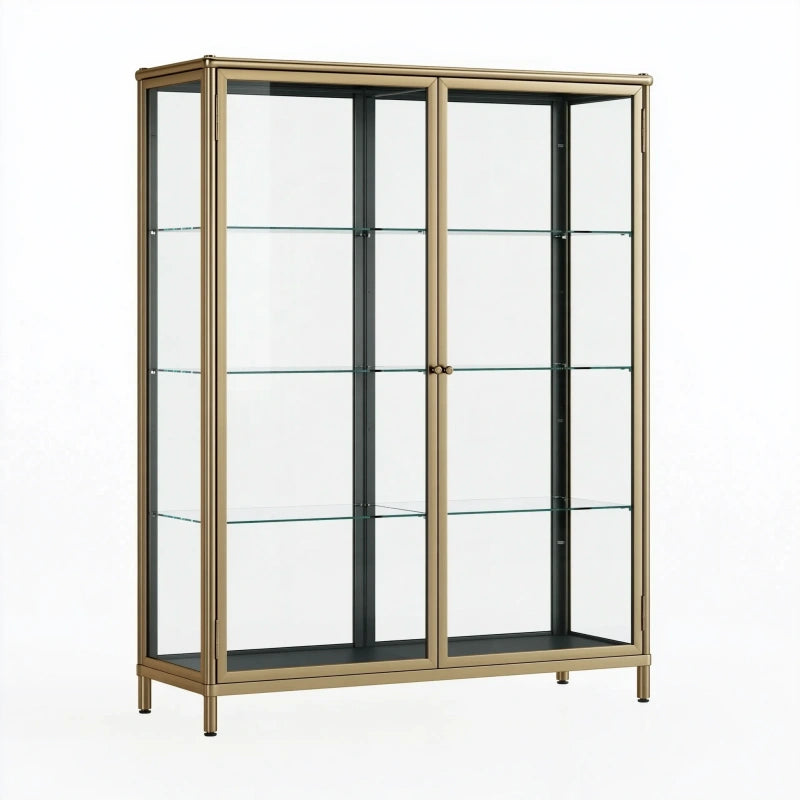 Vitrine 100 x 40 x 180 cm Glas Metall Gold mit Türen
