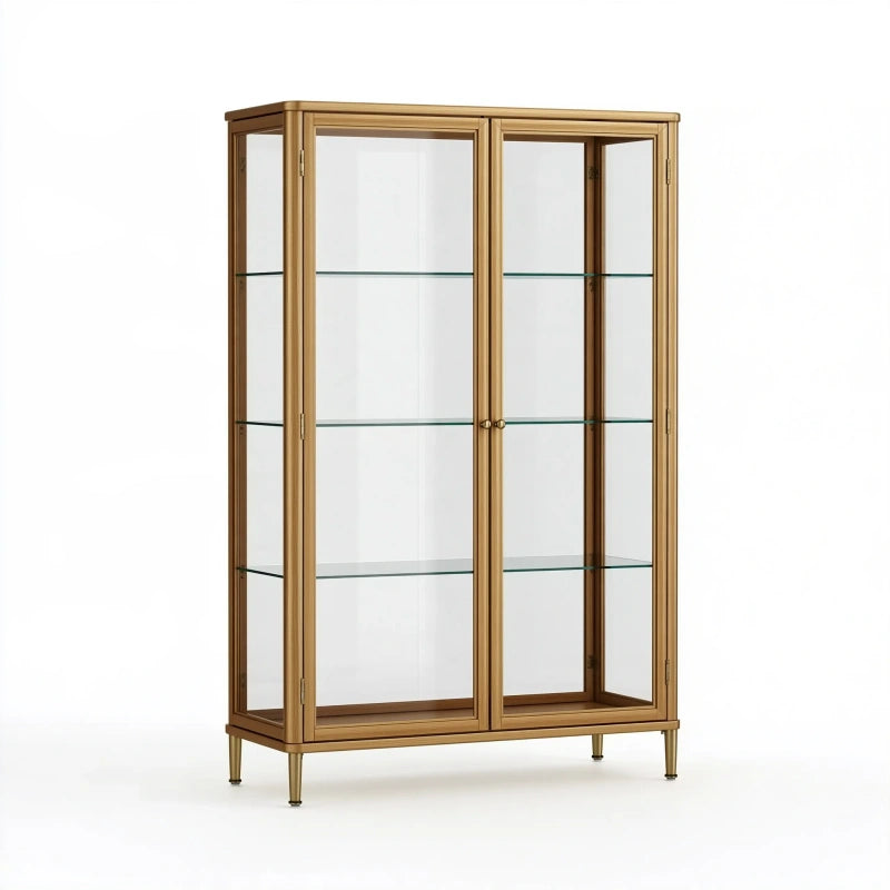Vitrine 100 x 40 x 180 cm aus Holz und Glas in Goldbraun transparent - klassischer Aufbewahrungsschrank mit Glastüren