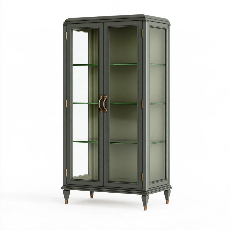 Glasvitrine 90 x 45 x 180 cm Grau Holzwerkstoff Glas klassisch mit 2 Türen