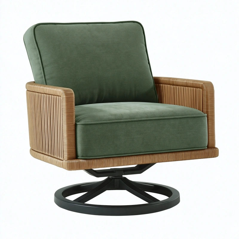 Drehsessel 78 x 82 x 88 cm aus Rattan und Stoff Grün mit Metallgestell