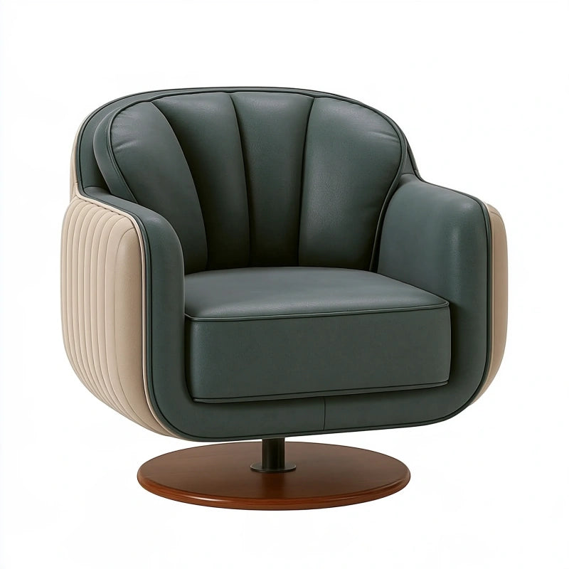 Drehsessel 85 x 80 x 82 cm Kunstleder Dunkelgrün Beige mit drehbarem Rundfuss