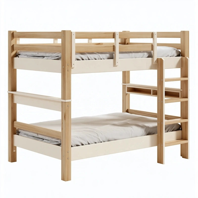 Etagenbett 90 x 200 cm aus Holz in Naturweiss mit Leiter