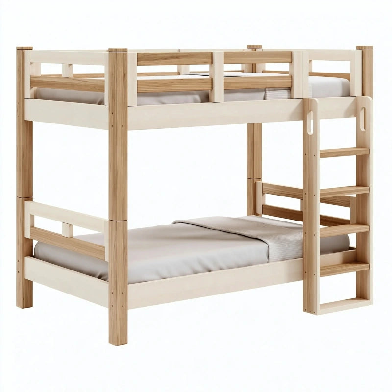 Etagenbett 90 x 200 cm aus Massivholz Naturweiss mit Leiter