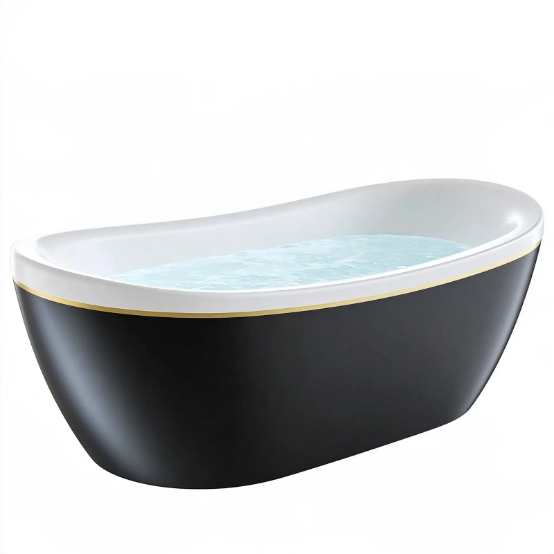 Freistehende Badewanne 170 cm aus Acryl Schwarz Weiss Gold - ovales Design